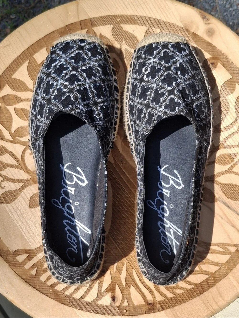 Brighton Avila Espadrille Black Geometric Pattern Slip On Espadrille Flats Sz 7